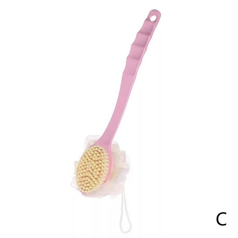 Long-handled soft-bristled bath brush for scrubbing and bathing, a back scrubbing tool.